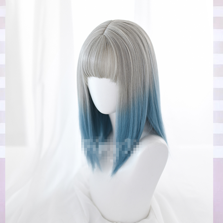 Blue and gray gradient wig KF9512
