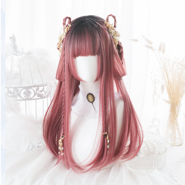 Pink long straight wig KF81191