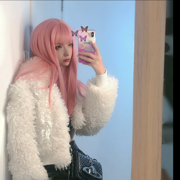 Pink long straight wig KF81215