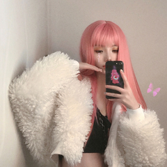 Pink long straight wig KF81215
