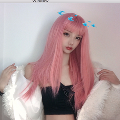 Pink long straight wig KF81215