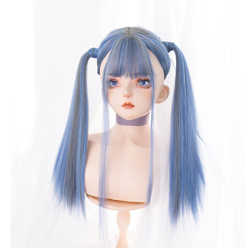 Blue long straight wig KF81473
