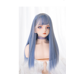Blue long straight wig KF81473