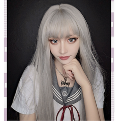 Gray long straight wig KF81482