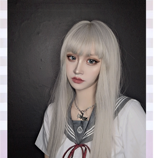 Gray long straight wig KF81482