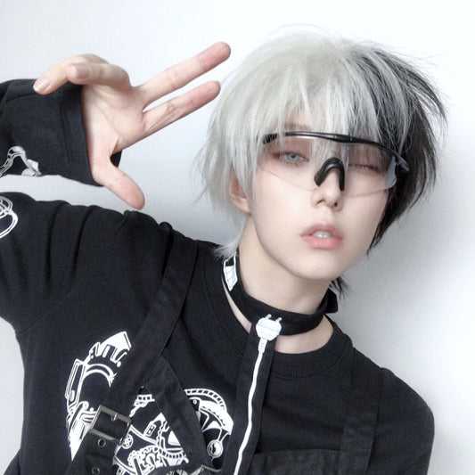 Black and white short wig KF81642
