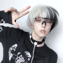 Black and white short wig KF81642