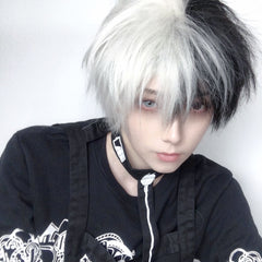 Black and white short wig KF81642