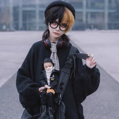 Black and white short wig KF81642