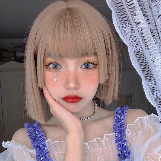 Milk tea short straight wig KF81665