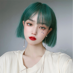 Green short straight wig KF81743