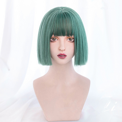 Green short straight wig KF81743