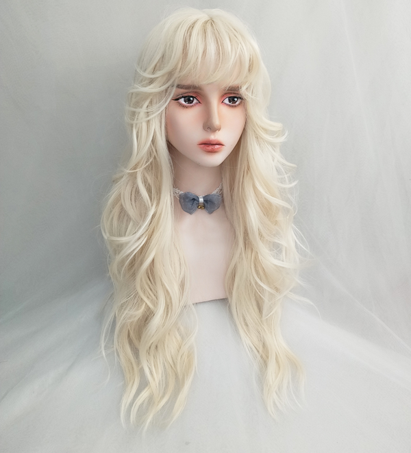 Milky white golden long curly wig KF82144