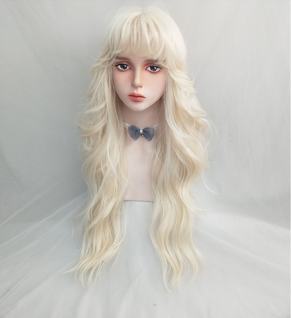 Milky white golden long curly wig KF82144