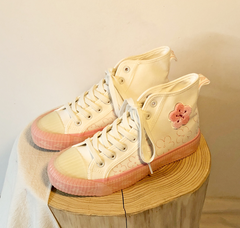 Flower embroidered high-top canvas shoes KF90186