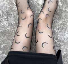 Moon print black stockings  KF82410
