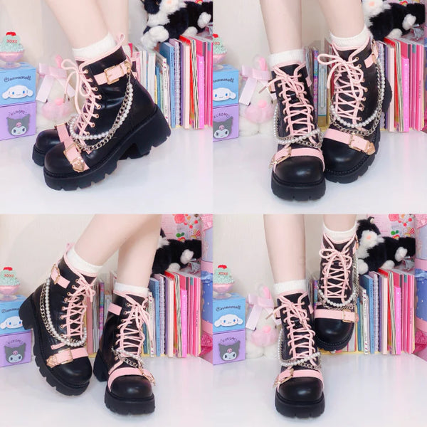 lolita pearl chain martin boots  KF83208