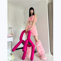 Pink Suspender + Short Skirt + Leg Socks Set  KF83306