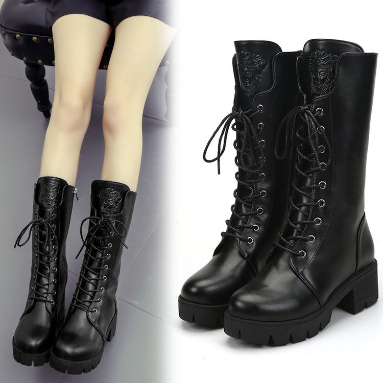 Black long boots KF9340