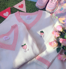 Peach Strawberry Embroidered Sweater KF9452