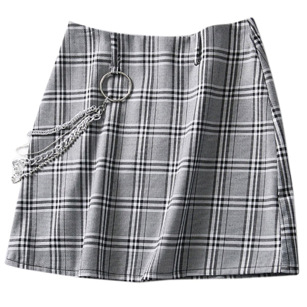 VINTAGE PLAID SKIRT WITH CHAIN KF2230