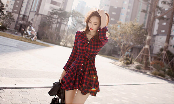 Fashionable Red Plaid Dress KF26006