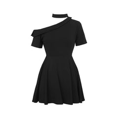 Leaking shoulder black dress KF90328