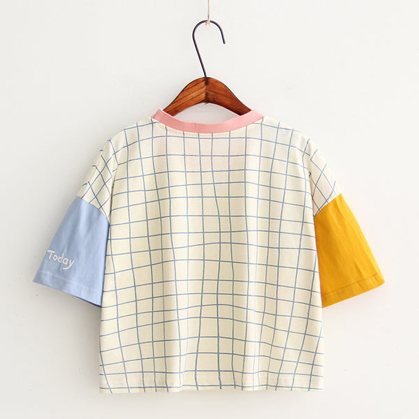 Ulzzang Lattice Short-Sleeved T-shirt KF30223