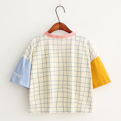 Ulzzang Lattice Short-Sleeved T-shirt KF30223