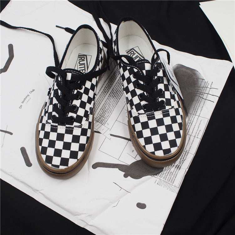 Black and white plaid canvas shoes KF90553