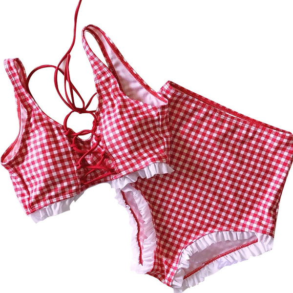 Harajuku pink plaid swimsuit KF81235