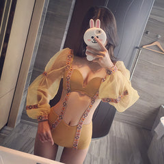Yellow one-piece swimsuit KF90487