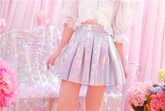 Harajuku Laser PU high waist pleated skirt KF20055