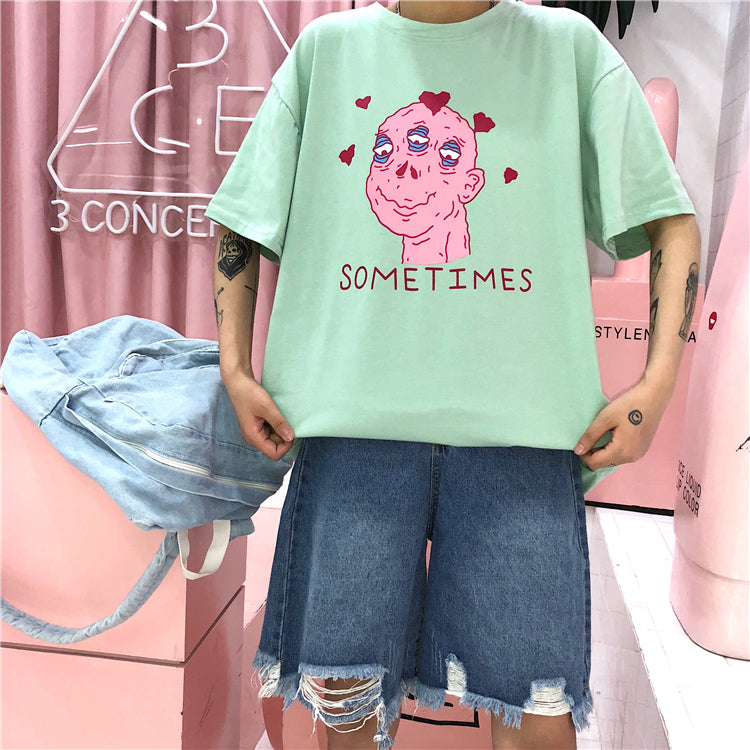Harajuku Three-eyed Monster Couple Tshirt  KF24004