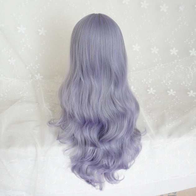 Grey and purple long curly wig KF82039