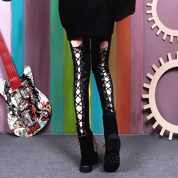 Punk strap leather pants KF9312