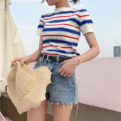 Stripe tight knit T-shirt KF50015