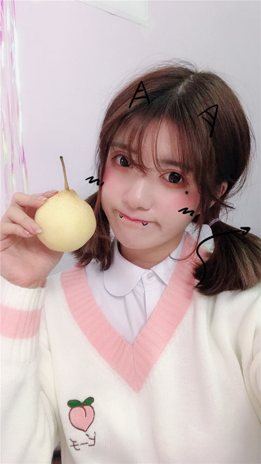 Peach Strawberry Embroidered Sweater KF9452