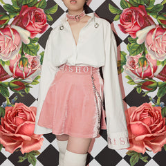 Pink velvet skirt KF90348