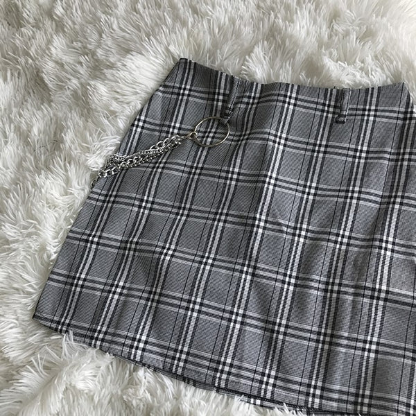 VINTAGE PLAID SKIRT WITH CHAIN KF2230