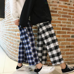 Korean lattice wide leg pants KF50114