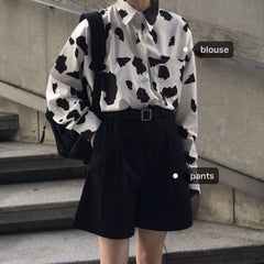Cow Print Shirt + Black Shorts KF30372