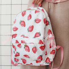 White strawberry bow backpack  KF50061