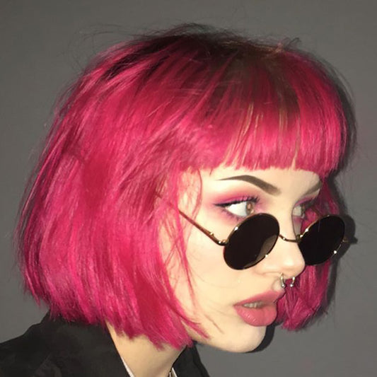 Rose red short straight wig KF9567
