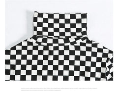 High collar plaid long-sleeved t-shirt  KF20067