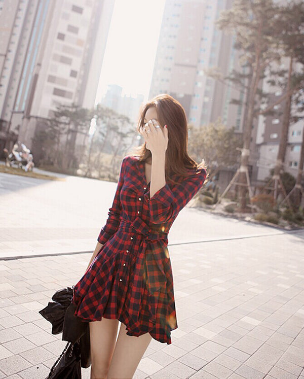 Fashionable Red Plaid Dress KF26006