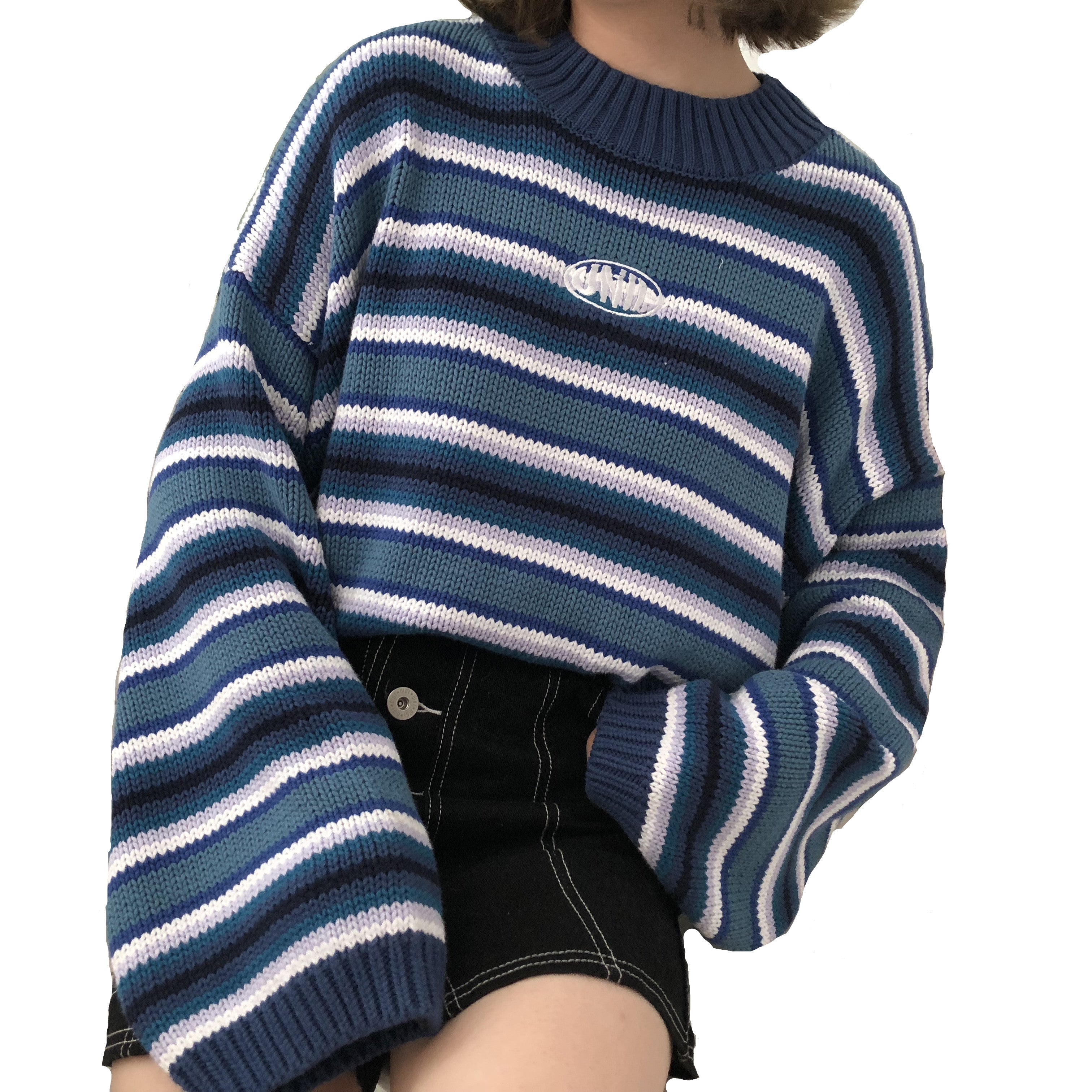 Oversize Blue Striped Sweater KF50008
