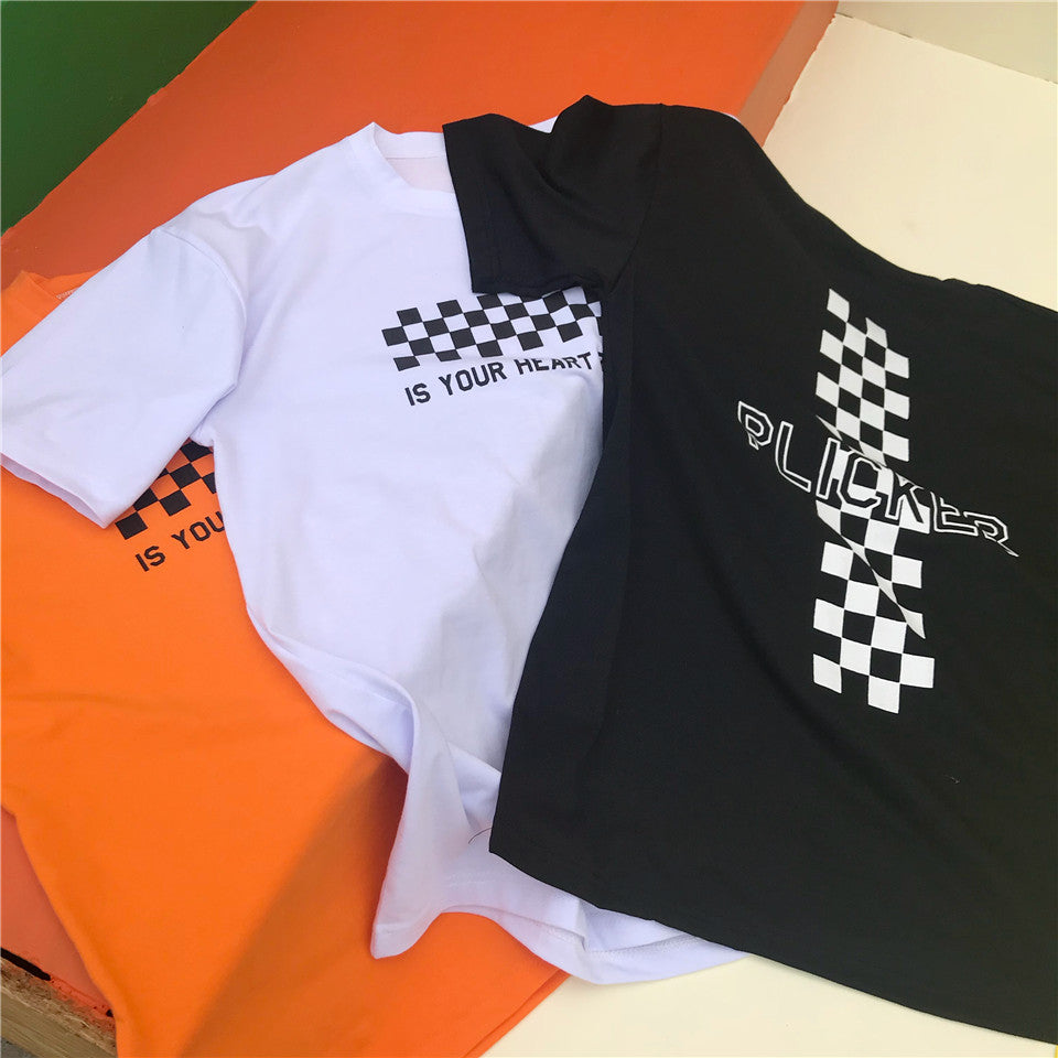 Harajuku Couple Black and White Plaid T-Shirt KF30363