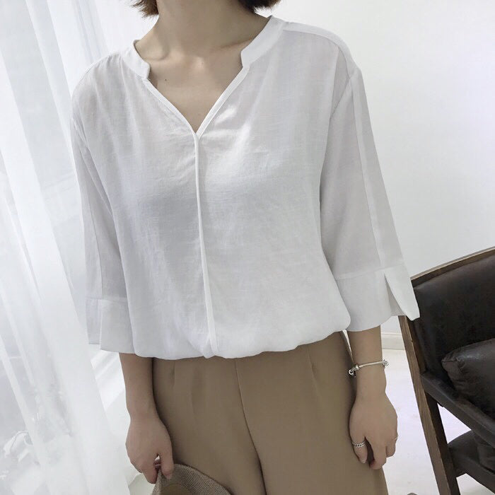 Korean cotton V-neck shirt KF50069