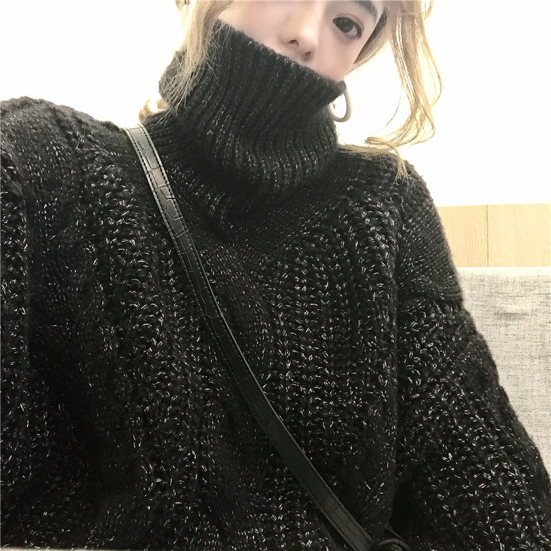 Bright silk black sweater KF90035